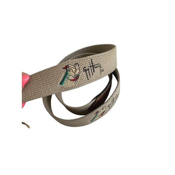 GUY HARVEY Men's Embroidered Fish Tan Leather Trim Belt Size 38 - Picture 6 of 7